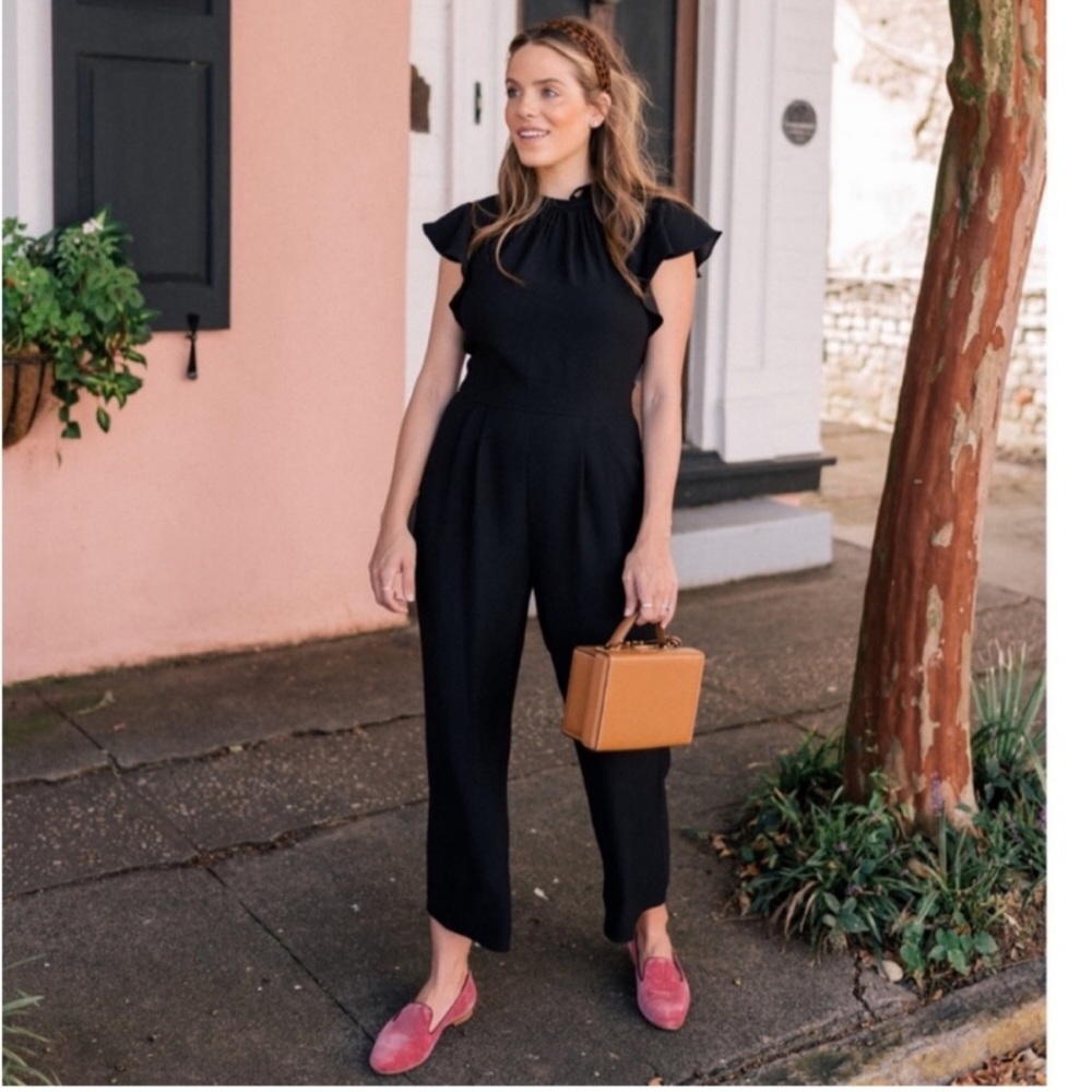 GAL MEETS GLAM Black Sybil Flutter Sleeve jumpsuit pantsuit